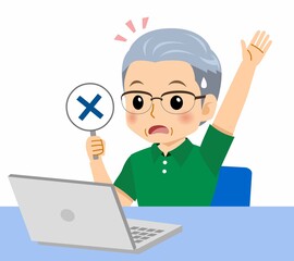 緑のポロシャツのおじいさん