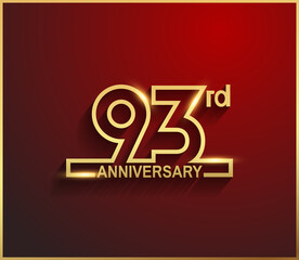 93 anniversary line style golden color for celebration on red background can be use for template, greeting card and celebration event