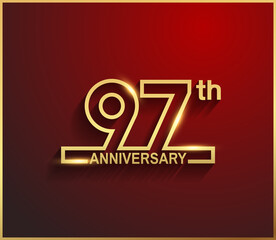 97 anniversary line style golden color for celebration on red background can be use for template, greeting card and celebration event