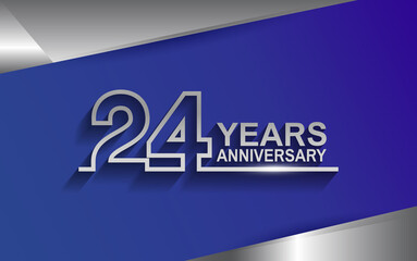 24 years anniversary silver color line style isolated on blue background for template, company celebration, special moment and greeting card