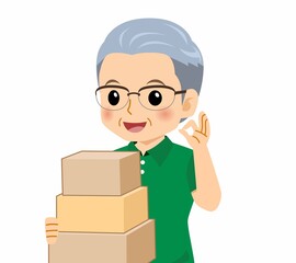 緑のポロシャツのおじいさん