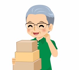 緑のポロシャツのおじいさん