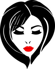 Stylish women with red lips and black hair