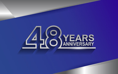 48 years anniversary silver color line style isolated on blue background for template, company celebration, special moment and greeting card