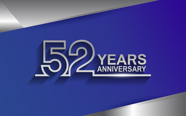 52 years anniversary silver color line style isolated on blue background for template, company celebration, special moment and greeting card