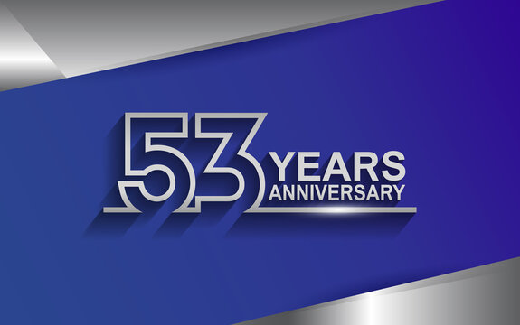 53 years anniversary silver color line style isolated on blue background for template, company celebration, special moment and greeting card