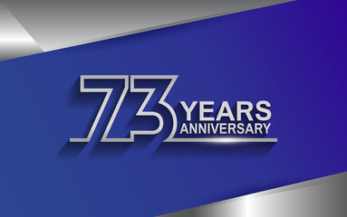 73 years anniversary silver color line style isolated on blue background for template, company celebration, special moment and greeting card