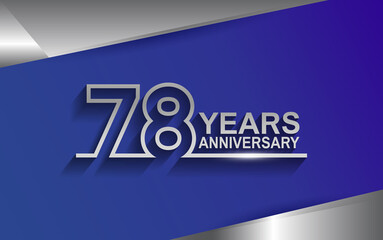 78 years anniversary silver color line style isolated on blue background for template, company celebration, special moment and greeting card