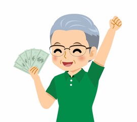 緑のポロシャツのおじいさん