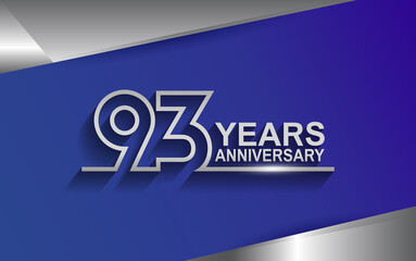 93 years anniversary silver color line style isolated on blue background for template, company celebration, special moment and greeting card