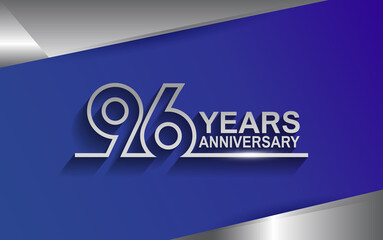 96 years anniversary silver color line style isolated on blue background for template, company celebration, special moment and greeting card
