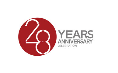 28 years anniversary logotype design with big red circle can be use for company celebration, greeting card and template