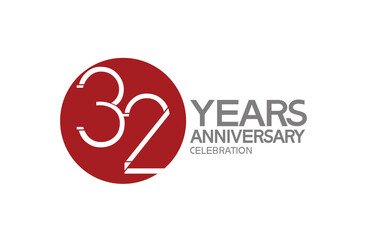 32 years anniversary logotype design with big red circle can be use for company celebration, greeting card and template