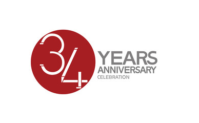 34 years anniversary logotype design with big red circle can be use for company celebration, greeting card and template