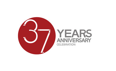 37 years anniversary logotype design with big red circle can be use for company celebration, greeting card and template