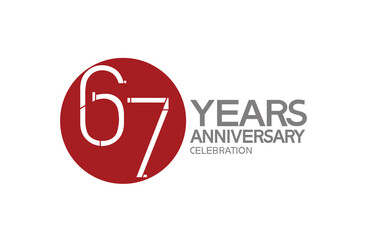 67 years anniversary logotype design with big red circle can be use for company celebration, greeting card and template