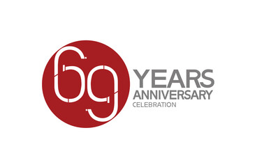 69 years anniversary logotype design with big red circle can be use for company celebration, greeting card and template
