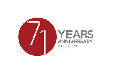 71 years anniversary logotype design with big red circle can be use for company celebration, greeting card and template