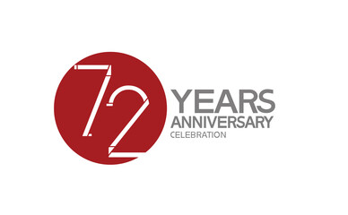 72 years anniversary logotype design with big red circle can be use for company celebration, greeting card and template