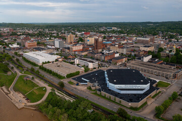 Aerial of Pullman Square, Civic & Convention Center - Downtown Huntington, West Virginia - 432058995
