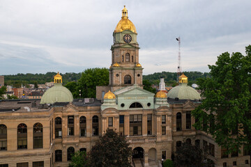 Aerial of Historic Cabell County Courthouse - Downtown Huntington, West Virginia - 432059162