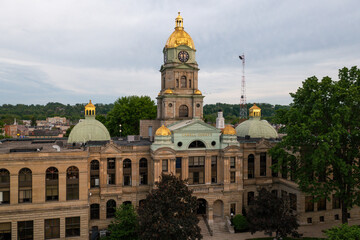 Aerial of Historic Cabell County Courthouse - Downtown Huntington, West Virginia - 432059176