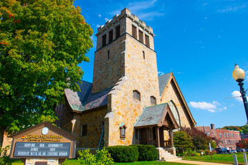 Fototapeta na wymiar Laconia Congregational Church at 18 Veterans Square in city of Laconia, New Hampshire NH, USA. 
