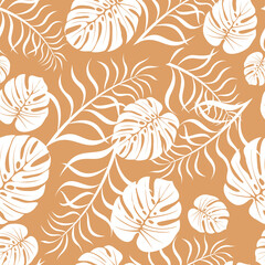 Fototapeta na wymiar Vector seamless pattern in tropical style with leaves. Trendy print for fabrics