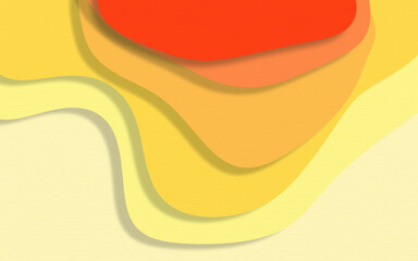 Abstract red orange and yellow paper cut shapes gradient background.paper art style textured with wavy layers 3D render.for background wallpaper and Business template.