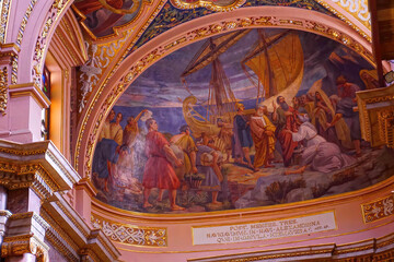 Lunette fresco of St Paul Shipwreck
