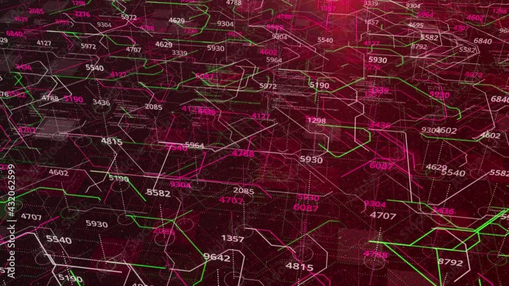Poster abstract colorful circuit board with data flow showed by moving narrow lines. animation. concept of 