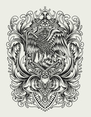 Illustration vector Eagle bird with vintage engraving ornament