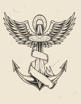 illustration vector vintage anchor ship wings logo