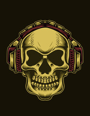 illustration vector skull with headphone