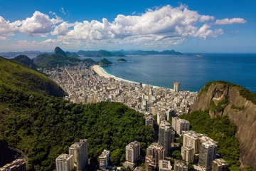 Photo sur Plexiglas Copacabana, Rio de Janeiro, Brésil Aerial View of Rio de Janeiro Landscape, Copacabana, Cantagalo Mountain, and the Ocean