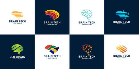 Collection of abstract dots and logo brain line concept. Logo for science innovation, machine learning, AI, medical research, new technology development, human brain health