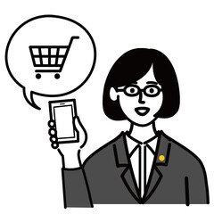 女性　ミドルエイジ 　士業　メガネ　ベクター　ポップ　ネットショッピング
