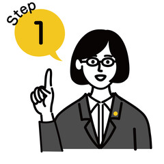 女性　ミドルエイジ 　士業　メガネ　ベクター　ポップ　ステップ　1
