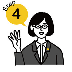 女性　ミドルエイジ 　士業　メガネ　ベクター　ポップ　ステップ　4
