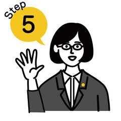 女性　ミドルエイジ 　士業　メガネ　ベクター　ポップ　ステップ　5
