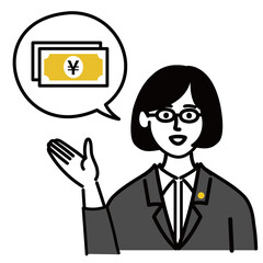 女性　ミドルエイジ 　士業　メガネ　ベクター　ポップ　現金　キャッシュ
