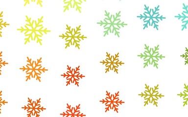 Light Green, Red vector background with beautiful snowflakes, stars.