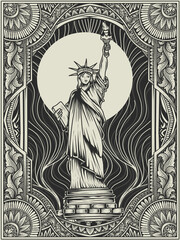 Illustration vector Liberty statue with vintage engraving ornament © Bayu