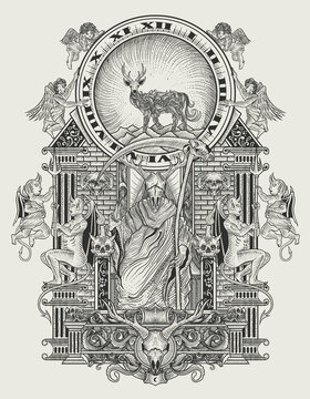 illustration vector the king of satan monochrome