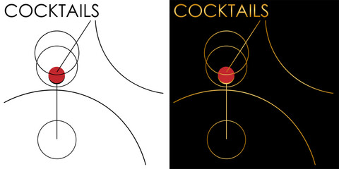 abstract minimal logo cocktail menu glass cherry and table