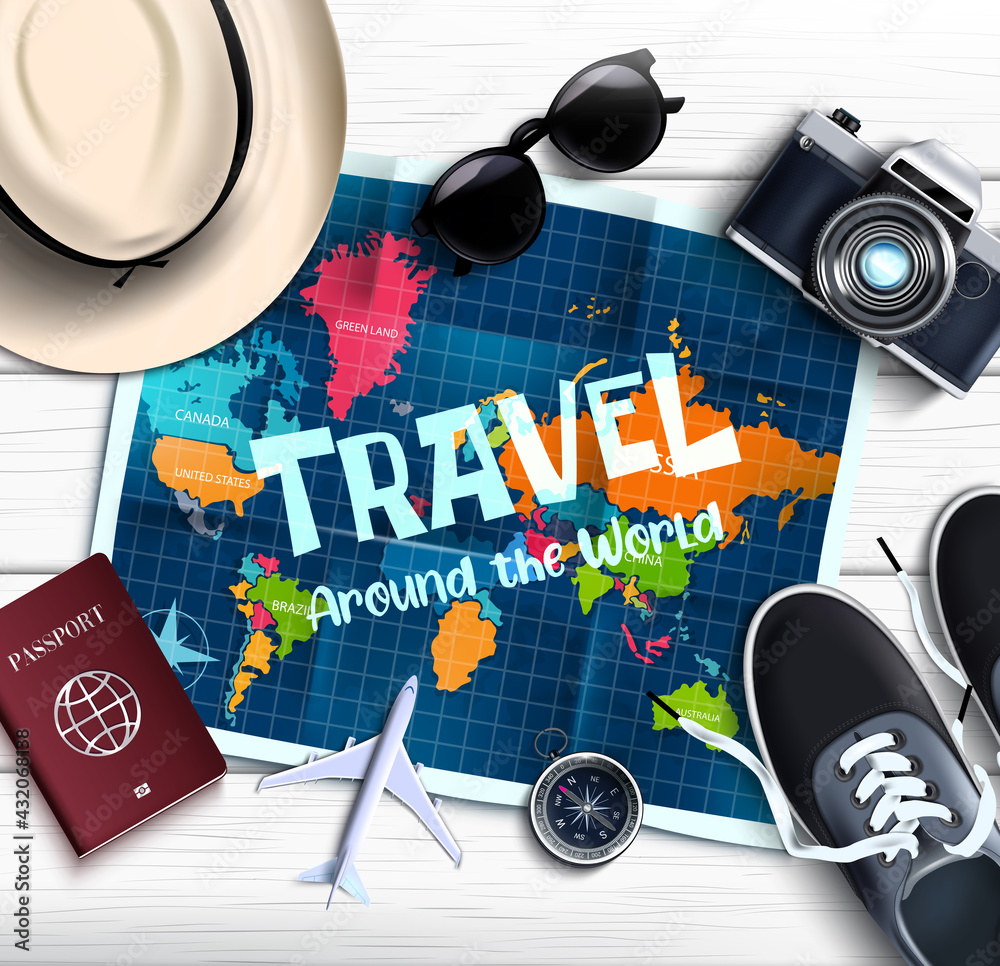 Canvas Prints travel around the world vector design. travel around the world text with trip and tour elements like