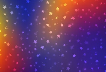 Dark Blue, Red vector pattern with christmas snowflakes, stars.