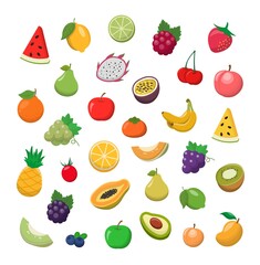 Many different fruits cartoon comic icons vector set