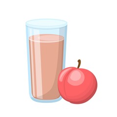 Cartoon comic vector of peach juice with glass cup