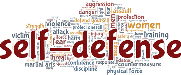Self-defense vector illustration word cloud isolated on a white background.